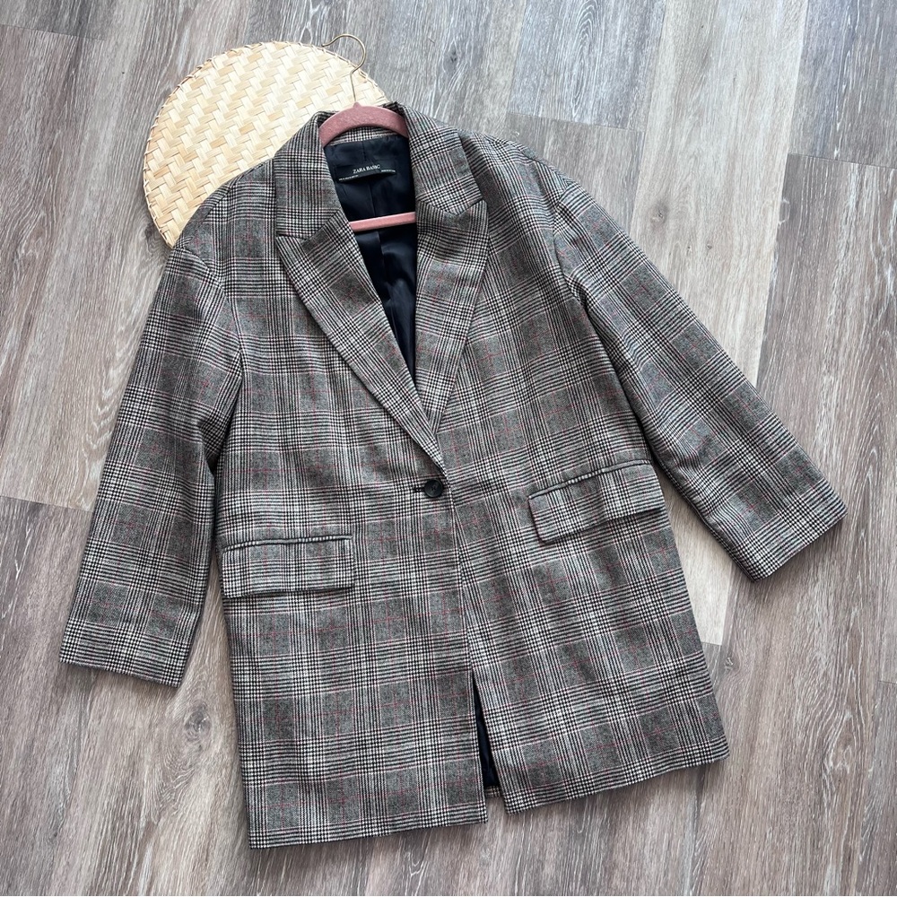 Zara wool oversized blazer coat plaid